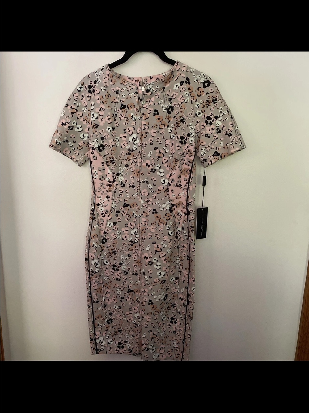 Marc Cain Pink Leopard-Print Midi Dress with Black Piping